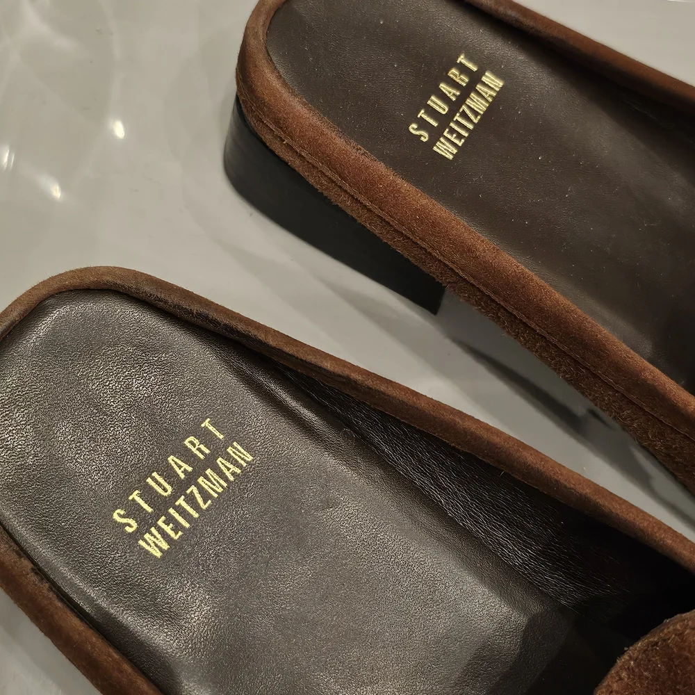 [LIKE NEW] Stuart Weitzman Brown Suede Rhinestone Jeweled Mules Loafers Sz 8.5